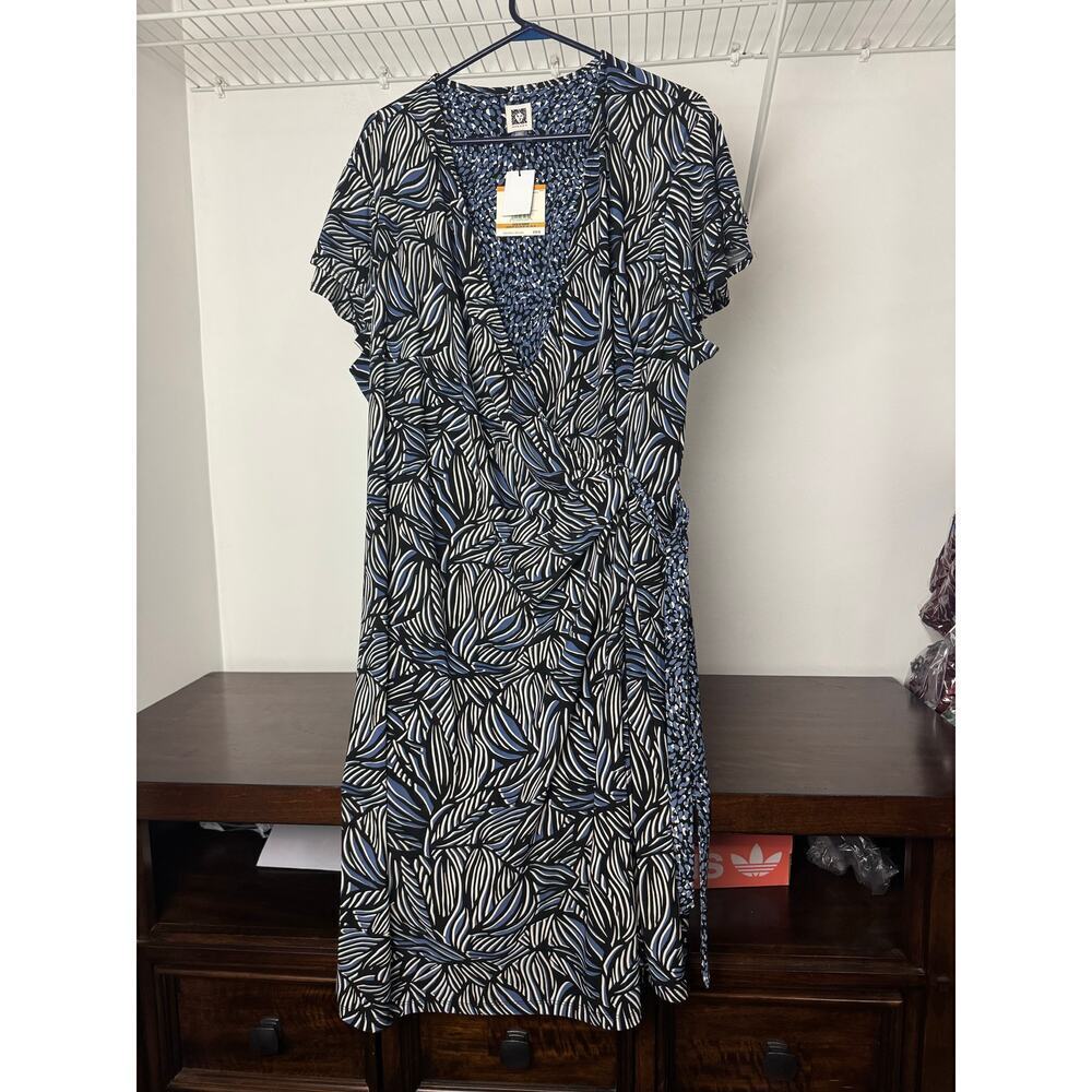 Anne Klein Faux-Wrap Flutter Sleeve Floral Print Dress Multi-Color 3X